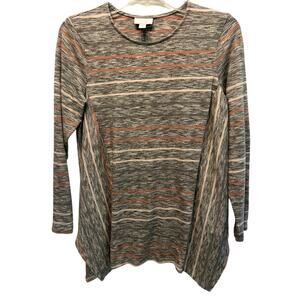J Jill PureJill Sz S Striped Tunic Jersey Knit sharkbite Hem Top Athleisure